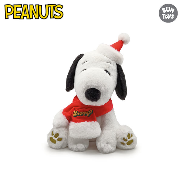 Peanuts 12" Xmas Sitting Snoopy Wearing Cap and Scarf